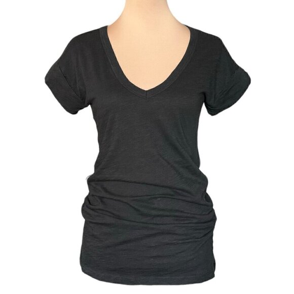 Madewell Hi-Line Fitted Long Tee T-Shirt Sz. XS Black Short Rolled Sleeves - Picture 10 of 11